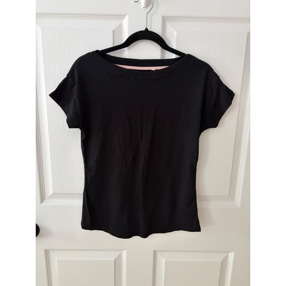 Boden Womens Short Sleeve Boat Neck T-Shirt Black Cotton Size US 8